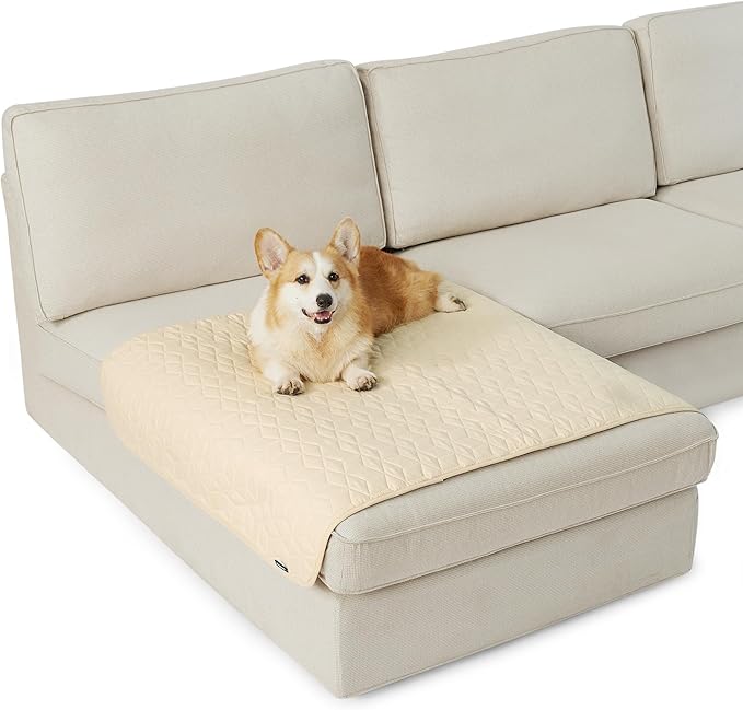 Bedsure 100% Waterproof Couch Cover for Dogs Washable - Non Slip Waterproof Dog Blanket for Couch Sofa, Lightweight Furniture Protector Durable for Pet Cat Puppy with Non-slip Bottom, Beige, 40x50IN