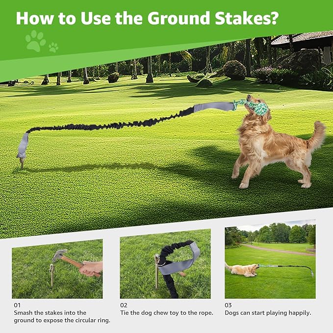 LOOBANI Ground Stakes Outdoor Dog Toys, 2 Pack Chew Toys Smash into Ground Bungee Tug Toy, for Small Medium Large Dogs Interactive Dog Toy Tree Chew Training