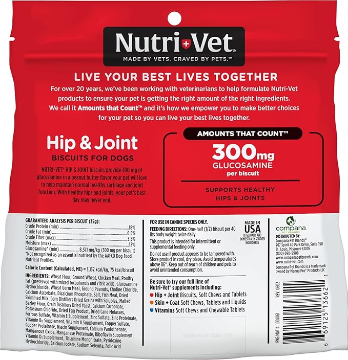 Nutri-Vet Hip & Joint Biscuits for Dogs - Tasty Dog Glucosamine Treat & Dog Joint Supplement - Large Sized Biscuit with 300mg Glucosamine - 6 lb