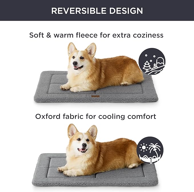 Bedsure Washable Dog Bed for Large Dogs, Reversible Foam Floor Dog Mat, Lightweight Travel Flat Pet Beds for Indoor & Outdoor Dogs (36" x 27", Grey)
