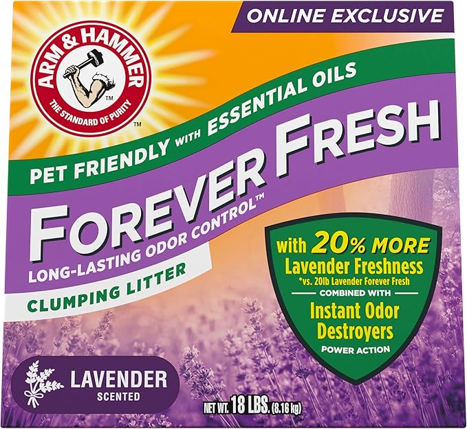 Arm & Hammer Forever Fresh Clumping Cat Litter Lavender, MultiCat 18lb With 20% More Lavender Freshness, Pet Friendly With Essential Oils