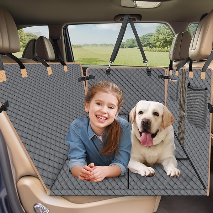 Dog Car Seat Cover with Hard Bottom, Dog Back Seat Extender for Dogs, Hard Bottom Dog Hammock for Car, SUV, Grey