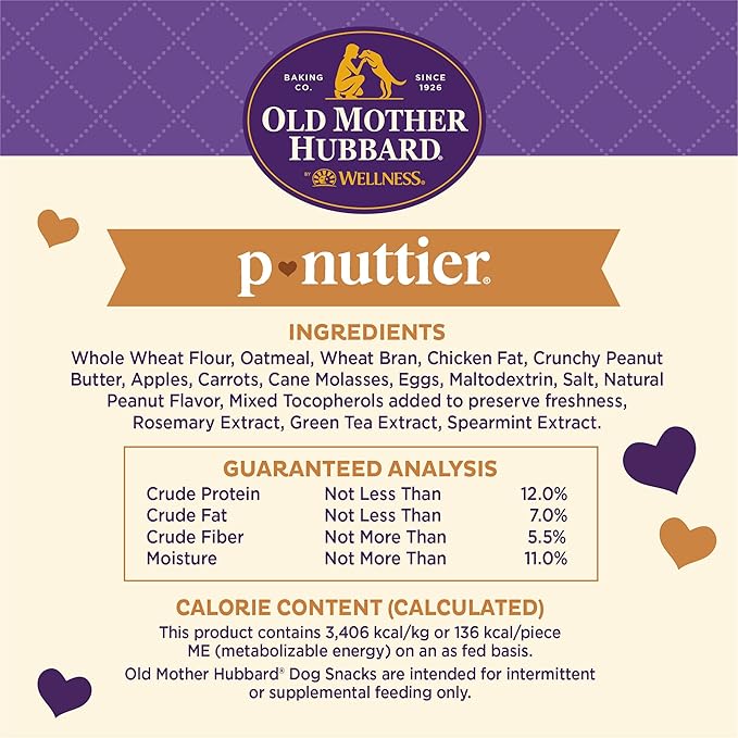 Old Mother Hubbard by Wellness Classic P-Nuttier Value Box Natural Dog Treats, Crunchy Oven-Baked Biscuits, Ideal for Training, Large Size, 6 pound box