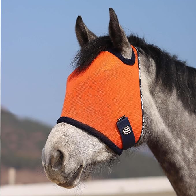 Harrison Howard All Round Mesh Horse Fly Mask UV Protective with Fleece Padded Edging Vibrant Orange L