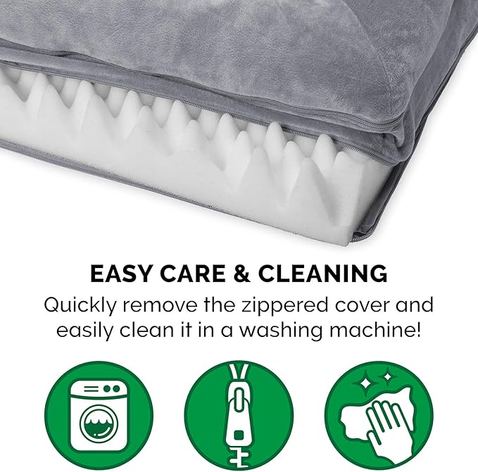 Furhaven Orthopedic Dog Bed for Large Dogs w/ Removable Bolsters & Washable Cover, For Dogs Up to 95 lbs - Faux Fur & Velvet Sofa - Smoke Gray, Jumbo/XL