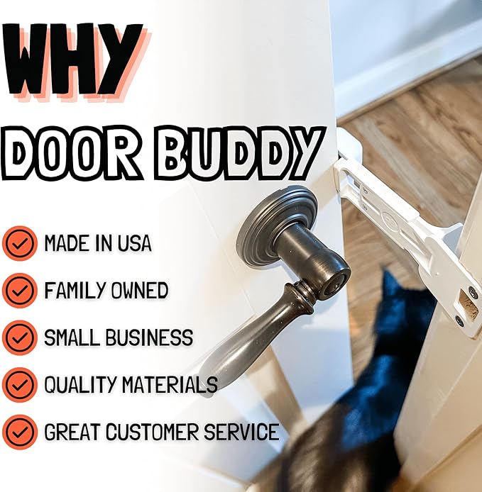 Door Buddy Door Prop for Cats - Easiest Cat Door Latch Holder to Keep Interior Door Open for Pets - Dog Proof Cat Feeding Station & Litter Box - Strong & Portable Door Stopper & Pet Gate Alternative