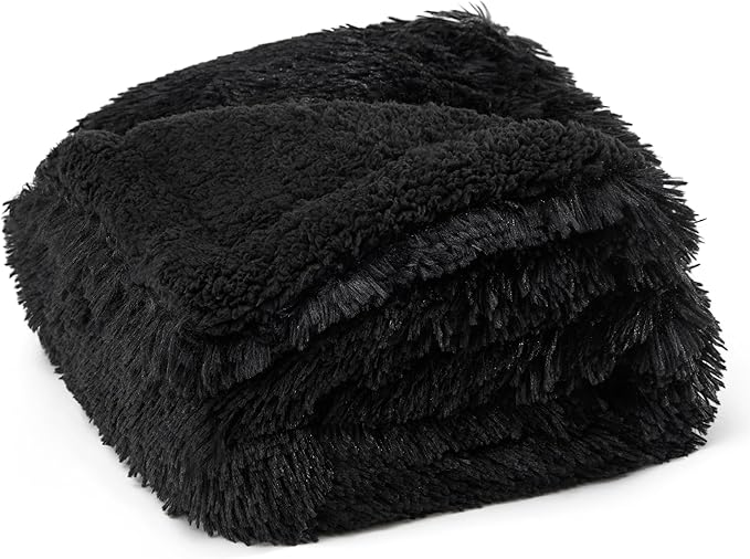 Bedsure Waterproof Dog Blankets for Medium Dogs - Calming Cat Blanket for Couch Protector Washable, Long Faux Fur Pet Throw Blanket for Puppy, Reversible Furniture Protection, 30"x40", Black