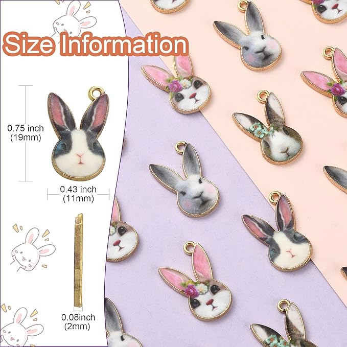 LiQunSweet 40 Pcs 4 Styles Enamel Animal Bunny Rabbit Easter Charms for Jewelry Making Bracelets Necklace