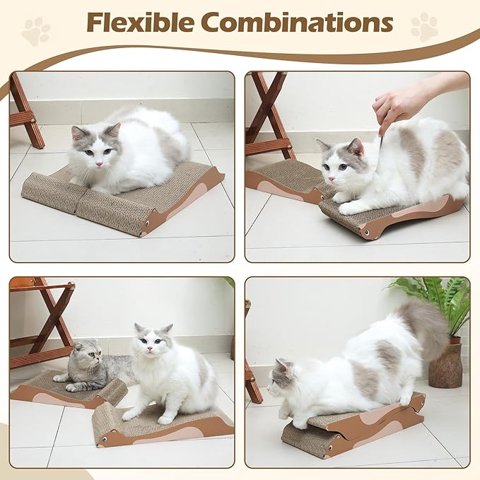 ComSaf Cat Scratching Board 2 Pack, Cat Scratcher Cardboard, Curved Cat Scratcher, Cute Cat Scratch Pad for Kitty, Recycle Cardboard Cat Scratcher, Double-Sided Pad for Long Lasting Use (Brown)