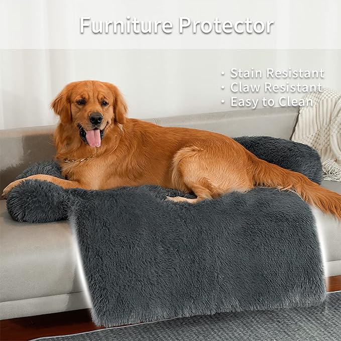 Dog Couch Bed 45In Extra Large Calming Dog Beds Sofa Protector Couch Beds for Large, Extra Dogs Fluffy Plush Dog Mats for Furniture Protector with Washable Cover (45x37x6, Gray)