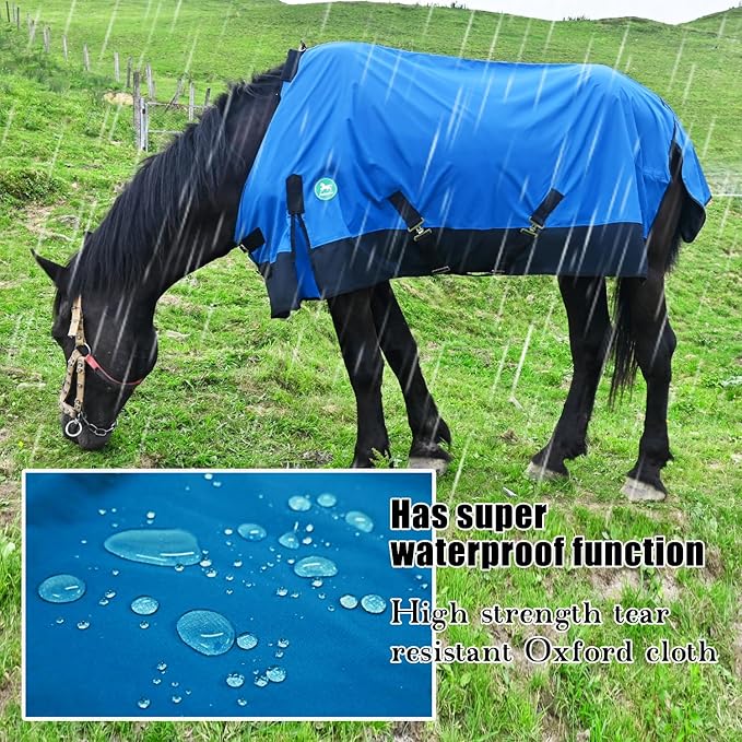 Waterproof and Breathable Horse Sheet|Horse Blankets for Real Horses|Adjustable with Tail Rainy Day Choices for Horses(76", Blue)