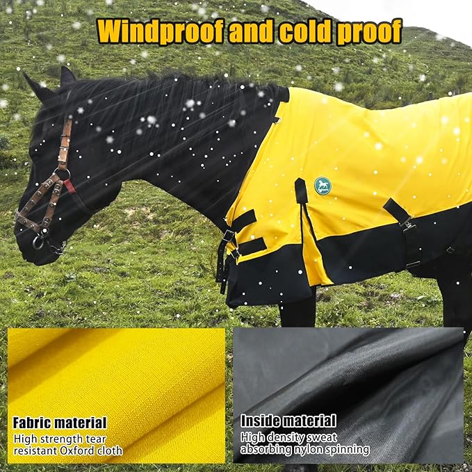 Waterproof and Breathable Horse Sheet|Horse Blankets for Real Horses|Adjustable with Tail Rainy Day Choices for Horses(80", Yellow)