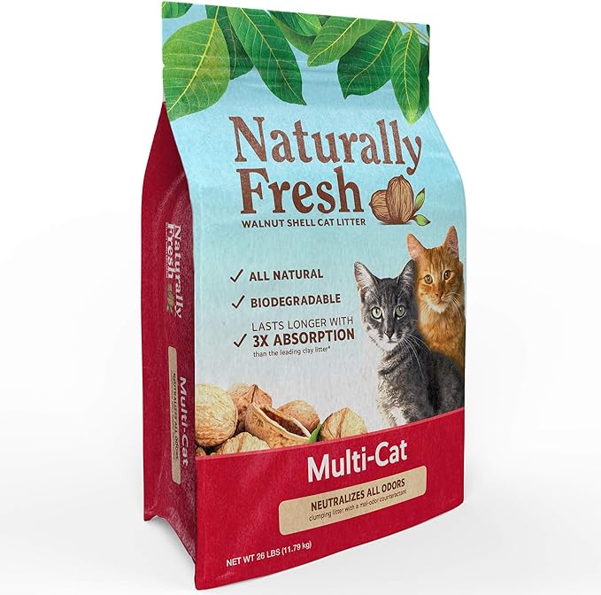 Naturally Fresh Cat Litter - Walnut-Based Quick-Clumping Kitty Litter, Unscented, Multi Cat, 26 lb