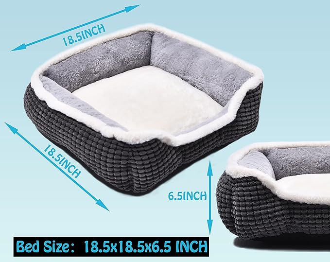 Dog Beds for Small Dogs, Cute Cat Beds for Indoor Cats, Super Soft Washable Cat Bed with Anti-Slip & Water-Resistant Bottom, Luxury Durable Kitten Bed and Puppy Bed, Square Grey Animal Pet Beds