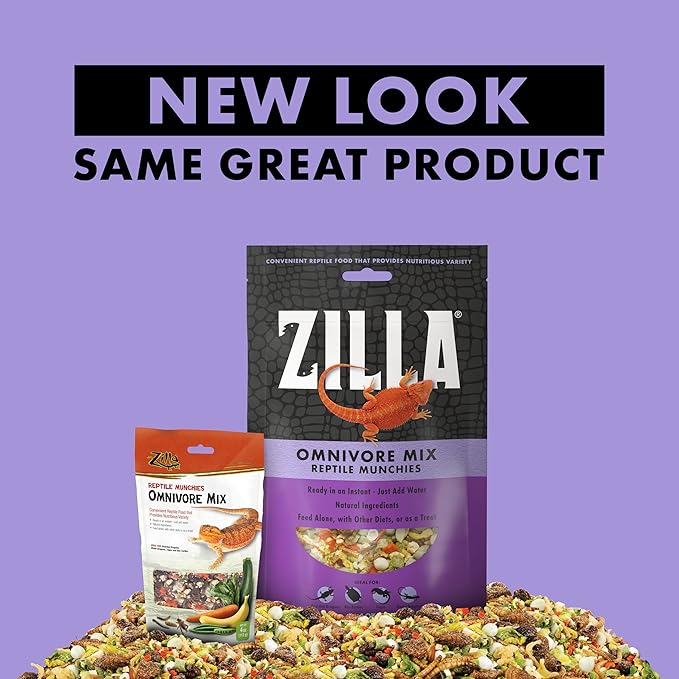 Zilla Reptile Munchies, Omnivore Mix, Dehydrated and Sun Dried Vegetables and Insects, Natural Ingredients, Resealable Bag 4 oz.