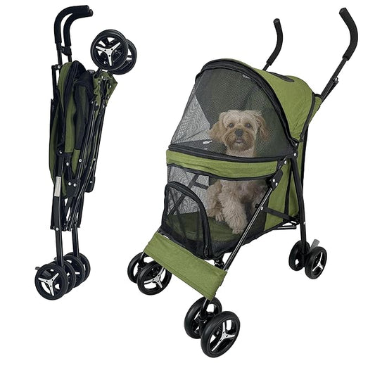 Umbrella shaped Lightweight 4 Wheel Dog Stroller for Medium Small Dogs, Portable Compact Pet Stroller with Breathable Mesh, Perfect for Travel,Jogging,up to 22lbs(Green)