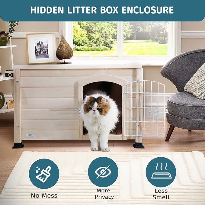 Petsfit Litter Box Enclosure, Modern Cat Litter Box Furniture with Door, Cat House for Indoor Cats, Side End Table, Perfect for Small Pets up to 22lbs, Small/31 L x 20.5" W x 20.5" H