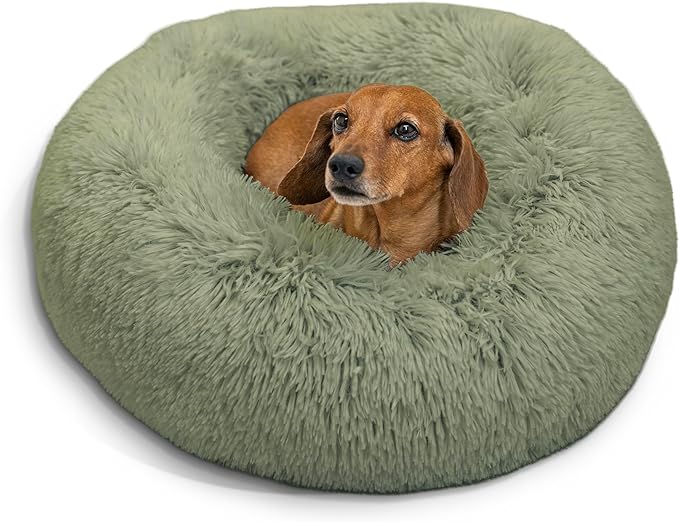 Best Friends by Sheri The Original Calming Donut Cat and Dog Bed in Shag Fur Sage, Small 23"