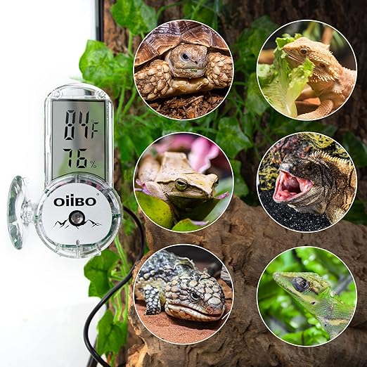 OIIBO Digital Reptile Thermometer Hygrometer with Humidity Probe, Reptiles Tank Thermometer Hygrometer with Suction Cup for Bearded Dragon, Snake, Lizard Reptile Amphibians Terrarium