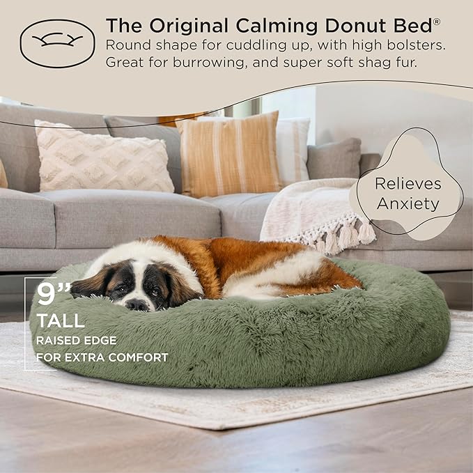 Best Friends by Sheri The Original Calming Donut Cat and Dog Bed in Shag Fur Sage, Extra Large 45"