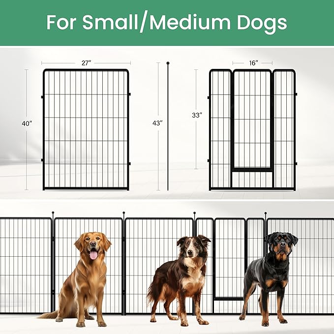 Simple Deluxe Dog Playpen, 40" Height 8 Panels Fence with Anti-Rust Coating, Metal Heavy Portable Foldable Dog Pen for Medium/Large Dogs RV Camping, Black