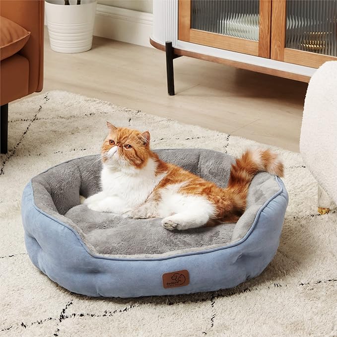 Bedsure Dog Beds for Small Dogs - Round Cat Beds for Indoor Cats, Washable Pet Bed for Puppy and Kitten with Slip-Resistant Bottom, 25 Inches, Allure