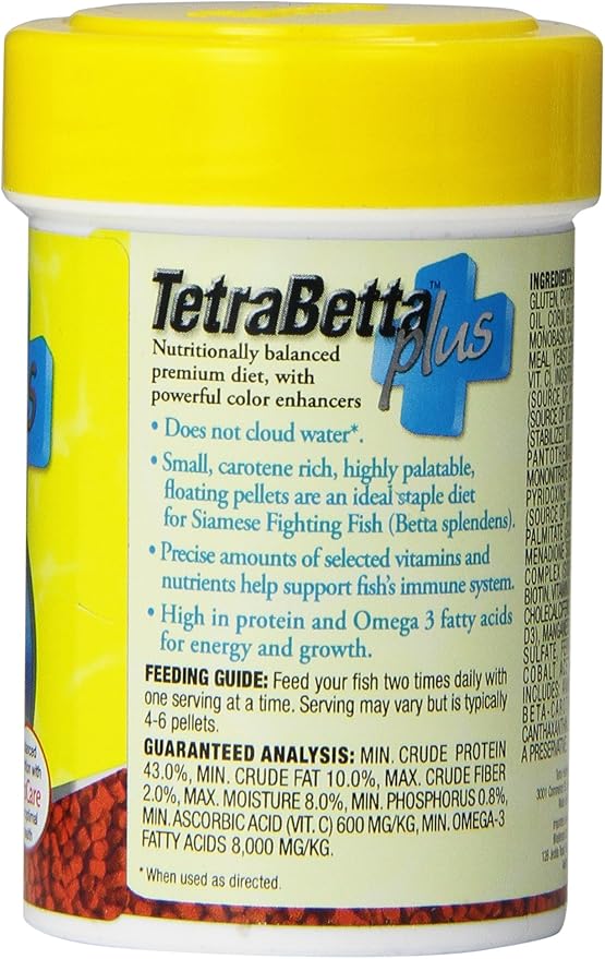 TetraBetta PLUS Floating Mini Pellets, Fish Food With Natural Color Enhancer, 1.2 ounces