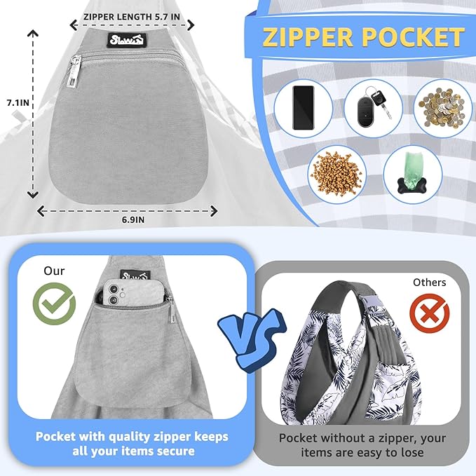 SlowTon Dog Carrier Sling - Thick Padded Adjustable Shoulder Strap Dog Carriers for Small Dogs, Puppy Carrier Purse for Pet Cat with Front Zipper Pocket Safety Belt Machine Washable (Grey Knitted, L)