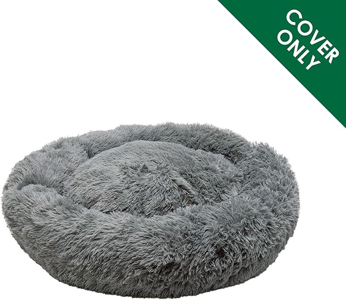 Furhaven Replacement Donut Dog Bed Cover Plush Long Faux Fur Calming Cuddler, Machine Washable - Gray, Large