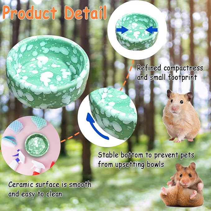 kathson 2 Pcs Hamster Food Bowl Guinea Pig Ceramic Water Bowl Small Animal Feeding Dish for Dwarf Hamster Gerbil Syrian Ferret Hedgehog Chinchilla Bunny (Green)…