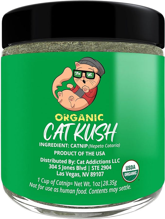 Organic Catnip by Cat Kush, Safe Premium Blend Perfect for Cats, Instilled with Maximized Potency your Kitty is Guaranteed to Go Crazy for! (1 Cup)