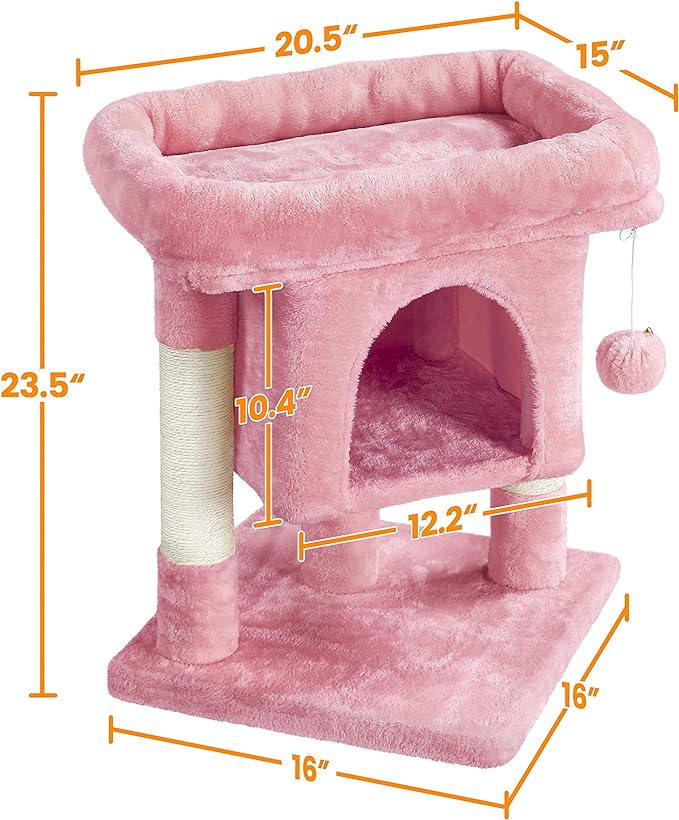 Yaheetech 23.5in Cat Tree Tower, Cat Condo with Sisal-Covered Scratching Posts, Cat House Activity Center Furniture for Kittens, Cats and Pets - Pink