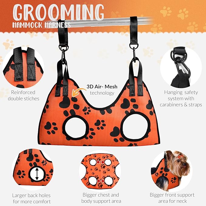 Dog Grooming Hammock for Nail Trimming - Complete Groomers Helper Set for Pets - Pet Grooming Hammock with Hooks Dog Nail Clipper - Dog Hammock for Nail Clipping - Dog Sling Lift Harness for Dogs Cats