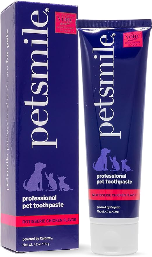 Petsmile Professional Pet Toothpaste - Cat & Dog Teeth Cleaning Supplies - Controls Plaque, Tartar, & Bad Breath - VOHC Accepted Toothpaste - Pet Dental Care Essentials (Rotisserie Chicken, 4.2 Oz)