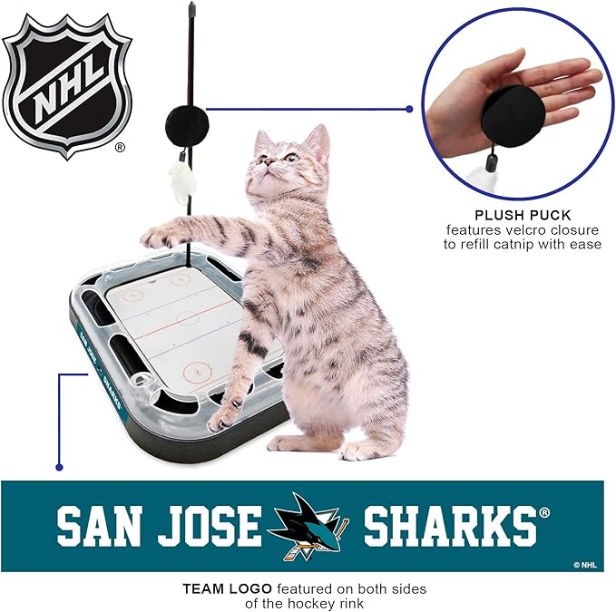 Pets FIrst Cat Scratching Toy NHL San Jose Sharks Hockey Field Cat Scratcher Tiy with Interactive Cat Ball Bell in Tracks. 5-in-1 CAT Toy