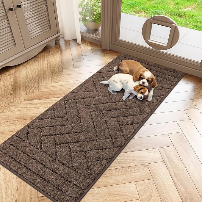 Tindbea Dog Mat for Muddy Paws,Absorbs Moisture Dirt Non-Slip Washable Mud Mat for Dogs,Soft Rubber Backing Front Inside Pet Rug for Entryway, Mud Dog Paws, Patio(20"x48",Light Taupe)