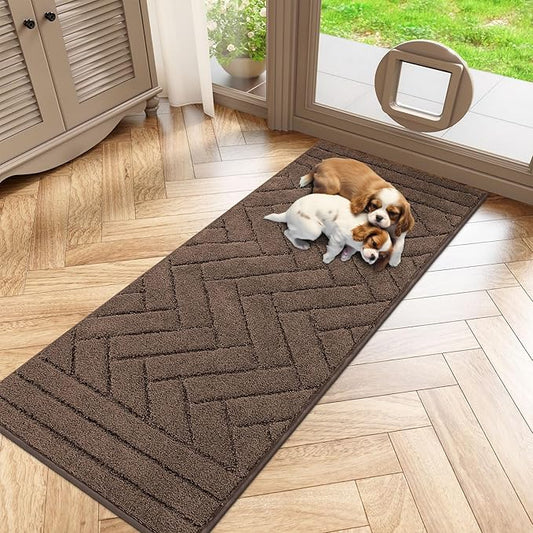 Tindbea Dog Mat for Muddy Paws,Absorbs Moisture Dirt Non-Slip Washable Mud Mat for Dogs,Soft Rubber Backing Front Inside Pet Rug for Entryway, Mud Dog Paws, Patio(20"x48",Light Taupe)