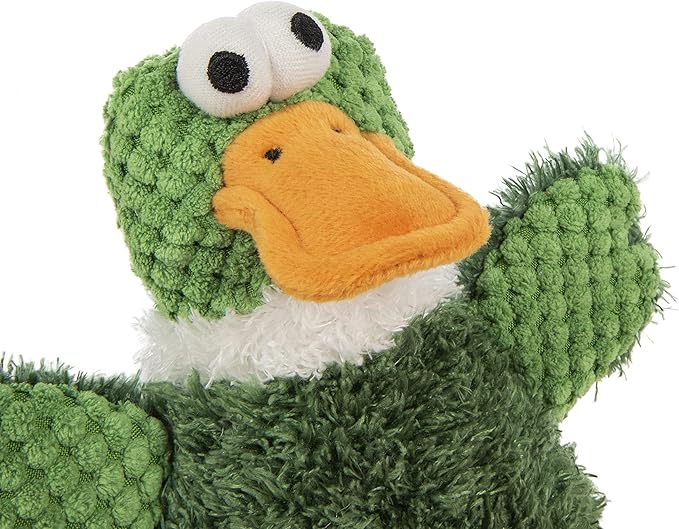 goDog Checkers Skinny Duck Squeaky Plush Dog Toy, Chew Guard Technology - Green, Small