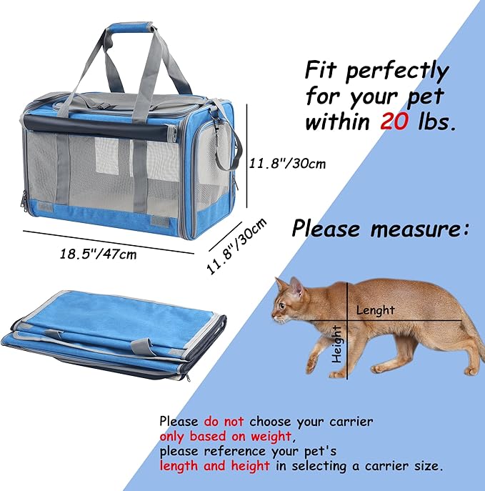 Large Cat Carriers Dog Soft Sided Carriers Cat Soft Sided Carriers Cat Carriers Dog Carriers Airline Approved Kitten Carrier Reptile Carriers Squirrel Carriers Guinea Pig Carrier(Large_Blue)