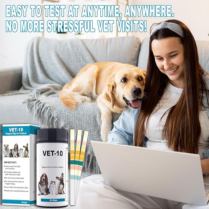 10-in-1 Dog & Cat Urine Test Strips for Dogs - 50ct Dog & Cat UTI Test Kit, UTI Test Strips for Dogs, Cats & Vets | Easy to Use for Quick & Accurate Testing to Help Manage Pet UTI & Health at Home