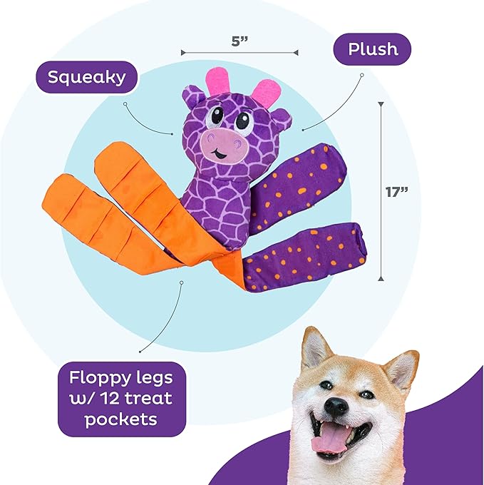 Outward Hound Nina Ottosson Silly Legz Interactive Plush Dog Puzzle Dog Enrichment Toys, Plush, Floppy, Long, Giraffe, Purple