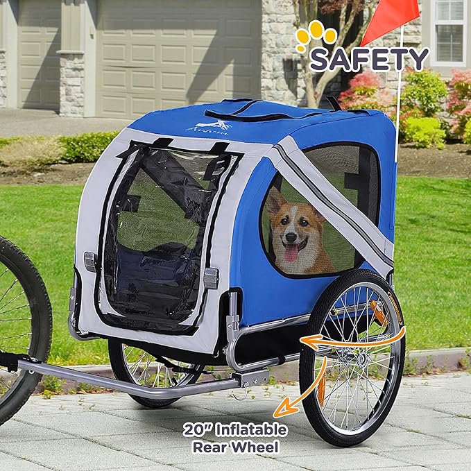 Aosom Dog Bike Trailer Pet Cart Bicycle Wagon Cargo Carrier Attachment for Travel with 3 Entrances Large Wheels for Off-Road & Mesh Screen