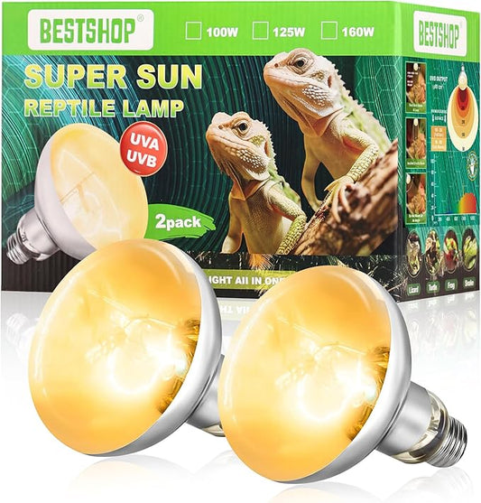 Heat Lamp Bulbs, 100 Watt Reptile Heat Bulb, Full Spectrum UVA UVB Light Bulb, Natural Daylight, Basking Spot Light, Sun Light for Reptile and Amphibian 2 Pack