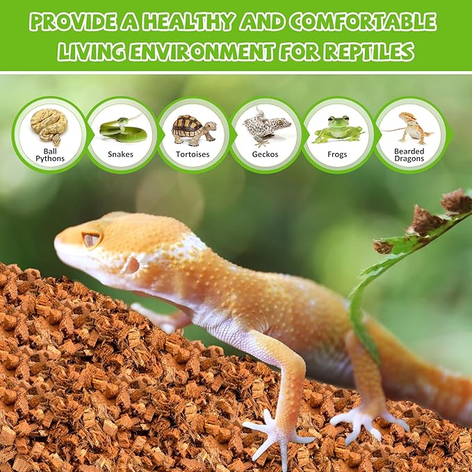 Legigo 4 Pack Coco Husk Substrate for Reptiles, Natural Coconut Chip Reptiles Bedding, Compressed Coco Husk Chips Terrarium Substrate for Snake, Tortoise, Ball Python, Gecko, Lizard, Bearded Dragon