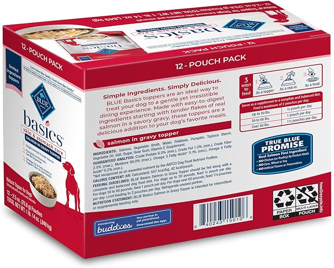 Blue Buffalo Basics LID Grain Free Salmon Adult Dog 2.5oz Pouch (Pack of 12)