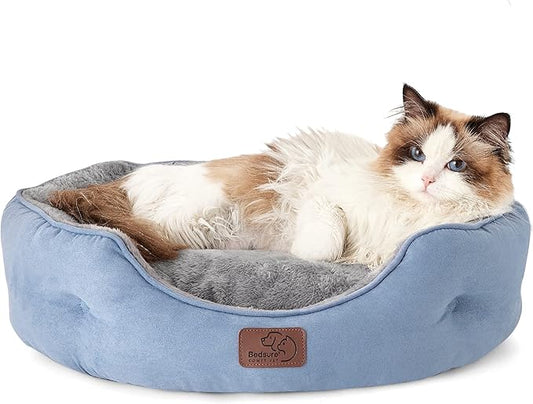 Bedsure Dog Beds for Small Dogs - Round Cat Beds for Indoor Cats, Washable Pet Bed for Puppy and Kitten with Slip-Resistant Bottom, 20 Inches, Allure