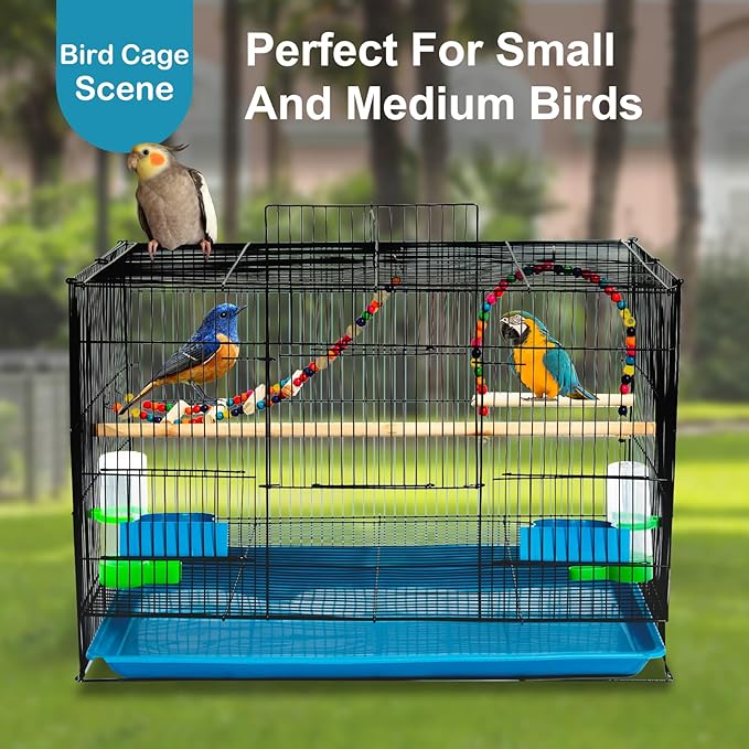 Bird Cage with Stand, Playtop, Perches, Removable Tray, and Doors for Small Parrots Parakeets Cockatiels Budgies Conures Quaker Parrot