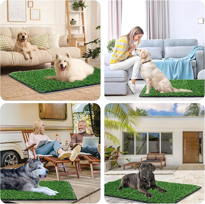 Dog Grass Mat with Pee Pad 38×23", Large Dog Litter Box Indoor Artificial Turf Grass Porch Waterproof Patio Potty Tray for Doggie Reusable Washable and Lawn for Replacement Puppy Training