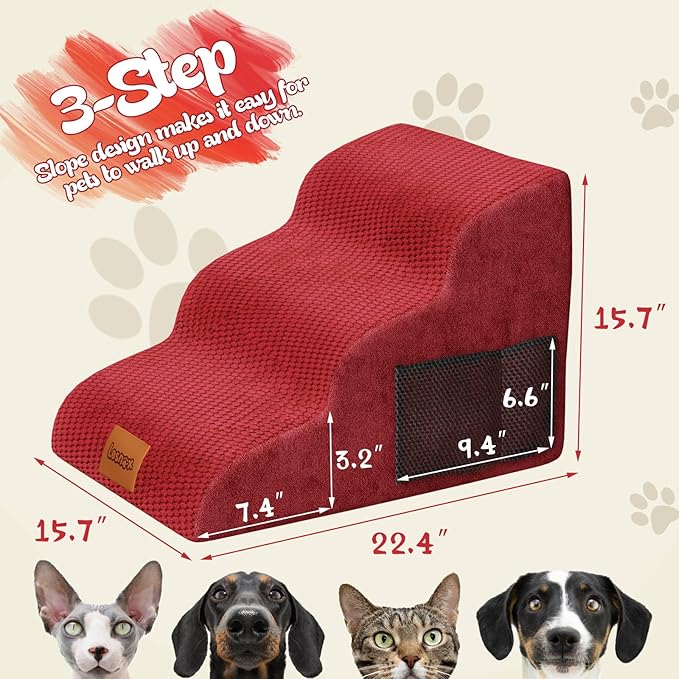 Dog Stairs/Ramp,Dog Stairs for Small Dogs with Waterproof Cover,Pet Stairs/Steps for Bed Couch Sofa with Old/Injured/Short-Legged,15.7" H