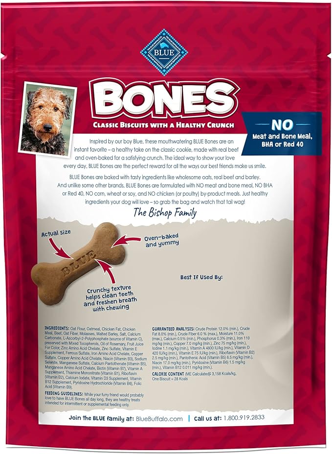 Blue Buffalo Bones Natural Crunchy Dog Treats, Medium Dog Biscuits, Beef (16-oz bag, 4 count)